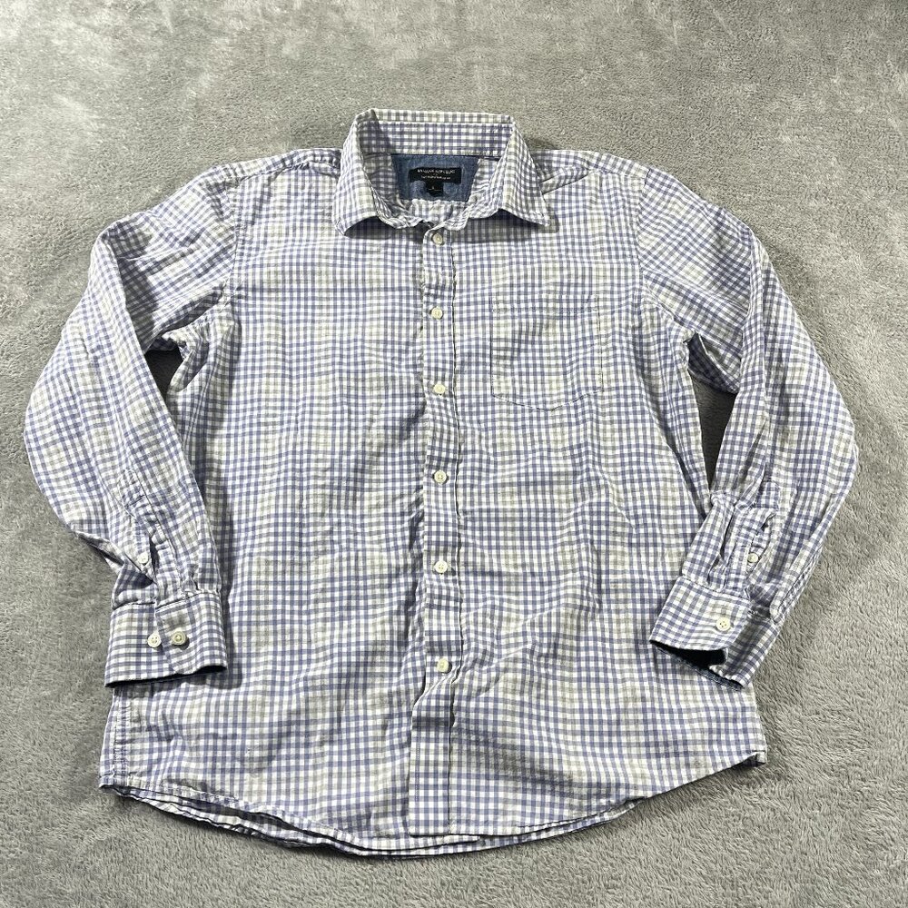 Banana Republic L Men Soft Wash Standard Fit Button Down Purple Plaid Casual